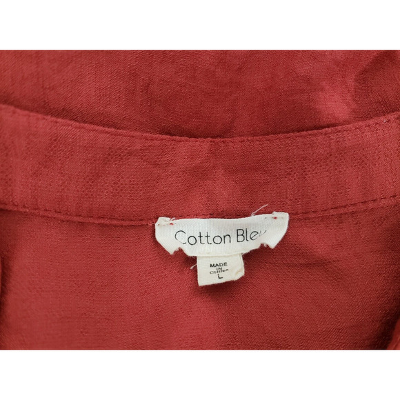 (O5) Cotton Bleu Womens Top Size L Pom Pom Peasant Boho Bohemia Tassel Rust - Picture 6 of 7